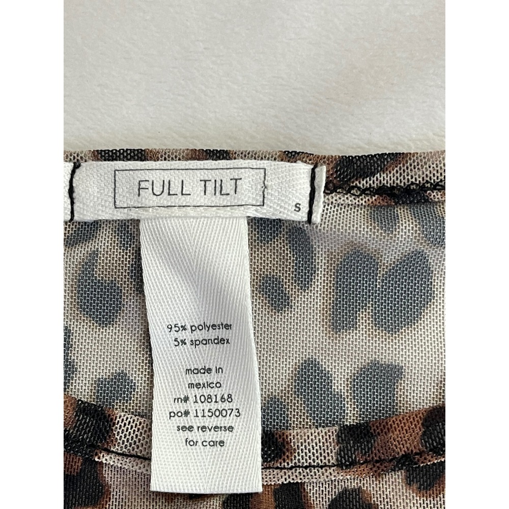 Full Tilt Leopard Mesh Top Long Sleeve Bow Cold Shoulder Brown Animal Print S - Picture 3 of 9